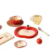 Vajilla de Manzana, Tazones y Platos Lindos, Vajilla Doméstica de Cerámica, Exquisitos Platos para Bocadillos de la Hora del Té, Hermosos Tazones para Arroz y Platos Pequeños