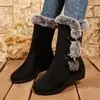 Botas de Nieve de Cuña Negra de Invierno para Mujer de Media Caña con Forro de Terciopelo Cálido Zapatos de Algodón Suela Gruesa Antideslizante Ribete de Piel Botines Cortos Tallas Grandes Zapatos para Mujer