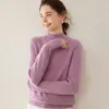 Suéter de cachemira marca Bai Cai Rong 2026 con mangas raglán, cuello semi alto, diseño versátil, corte holgado, suave y amigable con la piel