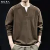 "Moletom com blocos de cor, estilo duas peças falsas" em lã mesclada, estilo old money, para homens, gola V, modelagem solta, peso pesado, manga longa, novo estilo de outono