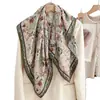 Bufanda de terciopelo floral estilo pastoral, bufanda cuadrada de 90 cm para mujer, bufanda para fotos de viajes de verano, chal de protección solar