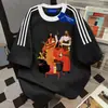Camiseta de Manga Corta de Algodón 100% Puro, Moda Nicho con Tres Rayas para Hombres y Mujeres, Verano, Corte Holgado, Adelgazante, Cuello Redondo, Top Casual Ins