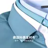 Camisa de vestir de alta gama para hombre, nítida y elegante, fibra de bambú, con cuello, manga larga, top casual simple para primavera y otoño