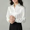 Camisa de Satén para Mujer en Oferta Caliente de Amazon, Camisa de Manga Larga Simple de Moda para Oficina de Negocios, Temperamento Elegante