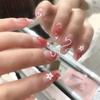 Uñas postizas con diseño de mariposa francesa, diseño de flores, con acabado corto, color rojo, para decoración de uñas, venta al por mayor