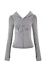 Conjunto de Chaqueta Corta con Capucha y Cremallera Estampado de Letras Ajustado y Pantalones Cross-Border I*Amgi con Diseño de Costuras Visibles
