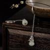 Brincos Vintage Cabaça Libélula Femininos Prata Banhada Longos Elegantes Gancho de Orelha Étnico Chinês Imitação de Jade Hetian