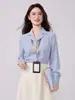 Camisa Blanca de Gasa con Cuello de Traje, Manga Larga, Temporada de Otoño, Atuendo Formal para Entrevista de Calificación Docente, Adecuada para Mujeres Petite