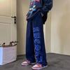 Calças Hiphop Europeias e Americanas Ins Moda de Rua Elegantes Waffle Estilo Americano Azul Oculto Calças de Moletom Masculinas Esportivas Mergulho Calças Hip-hop