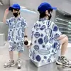 Trajes de Manga Corta para Niños de Primavera y Verano, Ropa de Verano Moderna Fresca y Guapa para Niños, Ropa para Niños, Camisas de Seda Helada, Conjunto de Dos Piezas