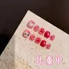 [Armadura infantil] Uñas cortas con diseño de gato, lazo, ojo de gato, ondas y puntos, diseño de dibujos animados para estudiantes