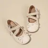 Sapatos de Couro para Meninas de 6-12 Anos Sapatos Mary Jane com Laço Sapatos de Princesa Estilo Primavera/Outono Sapatos Individuais Infantis Sola Macia Boca Rasa Sapatos de Performance