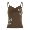 Camisole Sexy de Renda Patchwork com Estampa Floral Retrô, Decote V, Afinando, com Contas, Camisole Interno, Regata