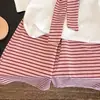 Padre e hijo~Verano 2026 Dopamina para Niñas Nuevo Estilo Chal Rayado de Manga Corta Cropped Pantalones de Pierna Ancha Conjunto de Dos Piezas