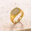Joyería de Acero Titanio Moda Transfronteriza, Anillo de Acero Inoxidable Geométrico de Lujo Ligero Incrustado con Diamante Fundido, Anillo Simple y Versátil para el Dedo Índice