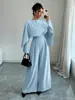 Roupas Europeias e Americanas Femininas Transfronteiriças Primavera e Outono 2025 Macacão Feminino Elegante Cintura Marcada Cor Lisa Manga Longa Gola Redonda Perna Larga