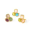 Anillo de Piedra Natural Multicolor de Diseño Único con un Toque de Lujo Ligero y Gama Alta, Anillo Abierto de Acero de Titanio Dorado de 18K Que No Se Desvanece