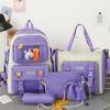 Mochila Escolar para Mujer Nueva de Cinco Piezas de Lona Mochila para Estudiante Versión Coreana Harajuku Gran Capacidad Mochila de Campus Venta al por Mayor Transfronteriza