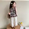 Conjunto sin mangas para niña 2026 Nuevo Verano Ropa Infantil Chaleco a cuadros Conjunto de dos piezas Ropa para bebé niña Delgado Estilo moderno