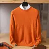 Suéter de otoño e invierno para hombre, para hombres de mediana edad y jóvenes, tejido 100% lana, suéter interior de manga larga con cuello redondo para hombre