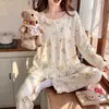 Pijama de algodón nube de manga larga y pantalón largo para mujer, disponible en stock, nuevo estilo de otoño, estilo dulce de princesa de dibujos animados, se puede usar como ropa exterior, ropa de estar