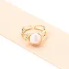 Nuevo Anillo Elegante de Perla Barroca Natural de Forma Especial de Nicho Versátil Chapado en Oro Abierto Ajustable para Dedo Índice de Mujer
