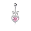 Colgante de corazón hueco de acero inoxidable cruzado, mariposa, gota de agua, circonita, anillo para ombligo, piercing para ombligo