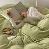 Conjunto de Roupa de Cama de Luxo Leve Espesso em Lã de Leite Quatro Peças Outono e Inverno Quente Capa de Edredom de Pelúcia Dupla Face Lençóis de Quarto Principal Lençóis com Elástico Roupa de Cama