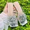 V88-7 Sandalias de cristal de alta gama estilo francés para mujer, nuevo modelo de verano 2026, impresionantes tacones altos de strass gruesos