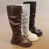 Botas de Pelúcia Cano Alto para Meninas Inverno Novo Estilo Infantil Estilo Britânico Quente Proteção Contra Frio Moda Botas Longas para Meninas