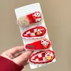 Grampo de Cabelo Laço Vermelho Fofo de Ano Novo para Crianças Meninas Flor Desenho Animado Presilha Lateral Bebê Presilha Bico de Pato de Ano Novo Acessório de Cabeça