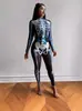 Macacão Longo com Estampa Digital Nova da Amazon para Mulheres Europeias e Americanas, Slim-fit, Longo, Fantasia de Halloween, em estoque