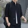 Camisa de Trabajo Ligera de Manga Tres Cuartos, Camisa Casual de Media Manga, Top Ligero Versátil de Manga Corta para Hombre