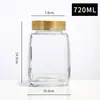 Botella transparente de miel transfronteriza, botella de alta gama para nido de pájaro y jalea real, botella cuadrada de vidrio de boca ancha, engrosada y especialmente diseñada para sellado hermético