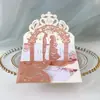 Renda de Casamento Pequeno Furo Laser Estéreo Cartão de Cumprimentos para Porta de Casamento Convite de Casamento Papel com Glitter Prata Convite de Noivado Estoque Pronto