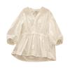 Ropa de Trabajo Estilo Coreano Lin Luoli Elegante Cuello en V Ceñida Camisa Estilo Baby Doll Aspecto Holgado Adelgazante Manga Media Manga Corta Camisa Exterior