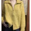 Cardigan Suéter com Zíper e Gola Lapela Estilo Coreano para Mulheres Outono Inverno Novo Casual Estilo Preguiçoso Solto Macio Fofo Tricô Peça de Outerwear