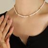 Cuentas Redondas Doradas Empalmadas con Ovaladas Asimétricas Exquisita Perla de Agua Dulce Madre Collar Joyería Francesa que No se Desvanece para Mujeres