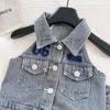 Verão 2024 meninas Jeans novo bebê infantil coreano sem mangas conjunto de saia jeans moda