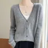 24 Otoño/Invierno Nuevo Abrigo Suave Cuello en V Jacquard Suéter Holgado Top Tejido de Cachemira Cárdigan de Lana para Mujer
