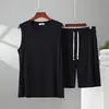 Chaleco de Modal Pantalones de Cinco Puntos Conjunto Delgado para Hombre Verano Holgado Tallas Grandes Ropa de Casa Se Puede Usar Afuera Conjunto de Dos Piezas