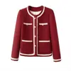 Top/Jaqueta novo, grosso, vermelho, de manga comprida, estilo Chanel, elegante e moderno, com um luxuoso design francês