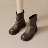 Botas Martin de suela gruesa para mujer, nueva colección de otoño 2026, estilo de bota individual, botines estilo británico, botas cálidas de invierno con forro de felpa y botines cortos con diseño de volantes