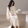 Nueva Bata de Noche Estilo Coreano de Dibujos Animados de Manga Larga para Mujer, Pijama de Algodón Puro de Otoño, Jersey, Se Puede Usar Afuera, Vestido de Una Pieza de Longitud Media, Otoño