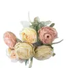 Rosa artificial estilo vintage com bordas queimadas, cores mistas, botões de rosa de 6 pétalas, flores artificiais para casa, casamento e decoração de noiva, buquê de flores artificiais
