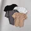 Estilo deseo puro Ropa de mujer Hot Girl verano moda camiseta de manga corta con cuello cuadrado diseño sexy con busto top corto ajustado