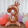 Balão de Folha de Alumínio 32 polegadas Coroa Dourado Rosa em Pé com Base Números 0-9 Decoração para Festa de Casamento Aniversário