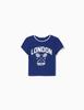 Camiseta Retro de Moda Callejera Personalizada Transfronteriza Europea para Mujer con Bordado de Letras Ombliguera Y2K Sexy Venta al por Mayor