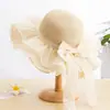 Sombrero para Mujer Estilo Hada de Encaje de Verano Sombrero de Sol para Foto Vacaciones en la Costa Protección Solar Sombrero de Sol Plegable de Paja
