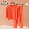 Ropa de Casa Modal para Niños Primavera y Verano Niños y Niñas Ropa para Aire Acondicionado Bebé Pijama Fino de Manga Larga Conjunto Protector de Barriga